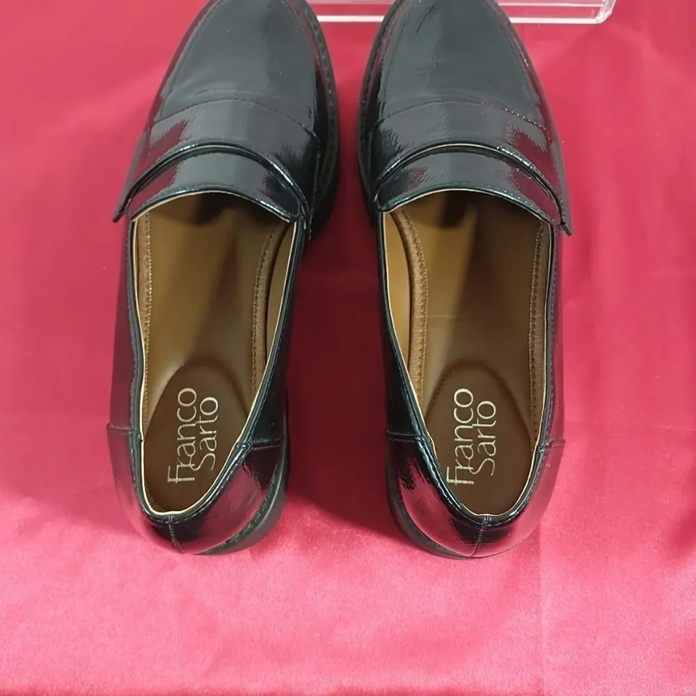 Franco Sarto Shoes Womens Size 8.5M Brindy Black Patent Leather Chunky Loafer.